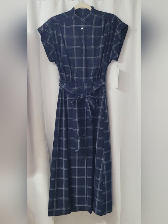 Calvin Klein Dresses & Skirts - NWT Calvin Klein Navy Windowpane Plaid Belted Midi Shirt Dress